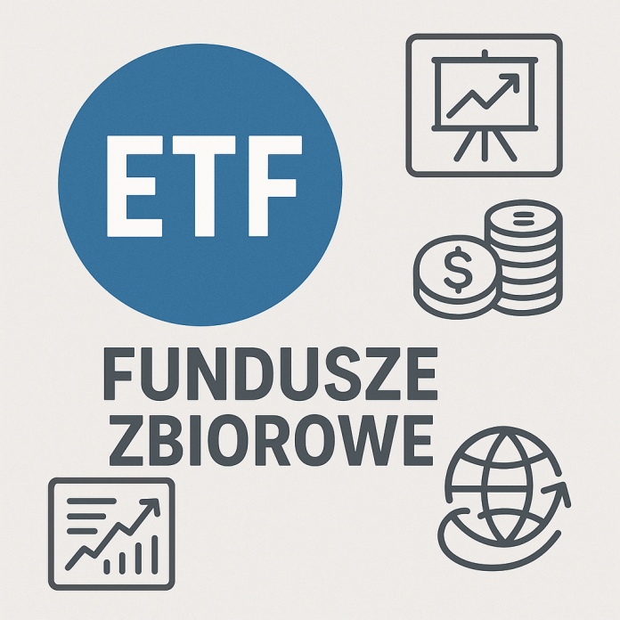 Infografika pokazująca lupa nad koszykiem z logotypami firm giełdowych, takich jak Apple i Google, ilustrująca czym są fundusze ETF w 2026 roku.